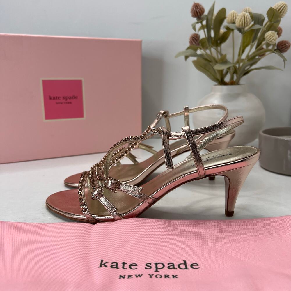 Kate Spade Makenna Jeweled Slingback Heels Rose Gold Women's 8M Tried On FLAW